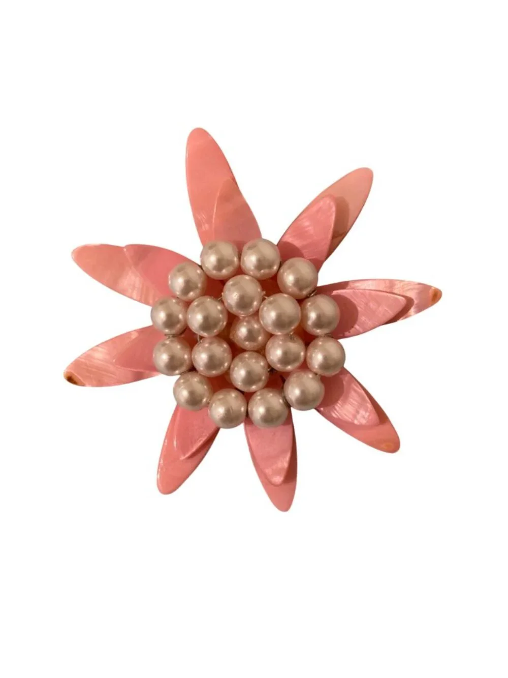 Vintage Pink Flower Brooch With Faux Pearls Retro 3" - Picture 2 of 4